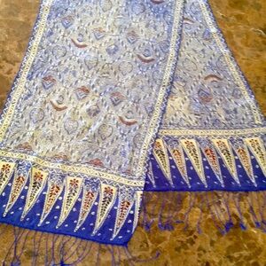 NOVICA “Royal Java Blue” Artisan Handmade Silk Batik Fringe Scarf
